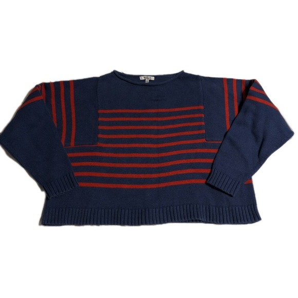Madewell Sweaters - Madewell Womens M Boxy Cropped Striped Sweater Navy Red Breton Cotton